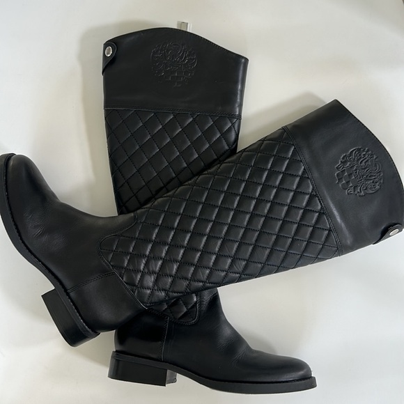 Vince Camuto Faya Black Quilted Leather Riding Knee High Boots size 6 - Picture 3 of 12